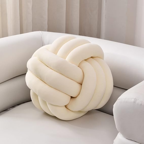 Knot Pillow Ball, Soft Round Throw Pillow Cushion Home Decorative Ball Pillows, Handmade Plush Throw Knotted Pillow for Home Decor Play Knot Ball(7.87inches,Ivory)