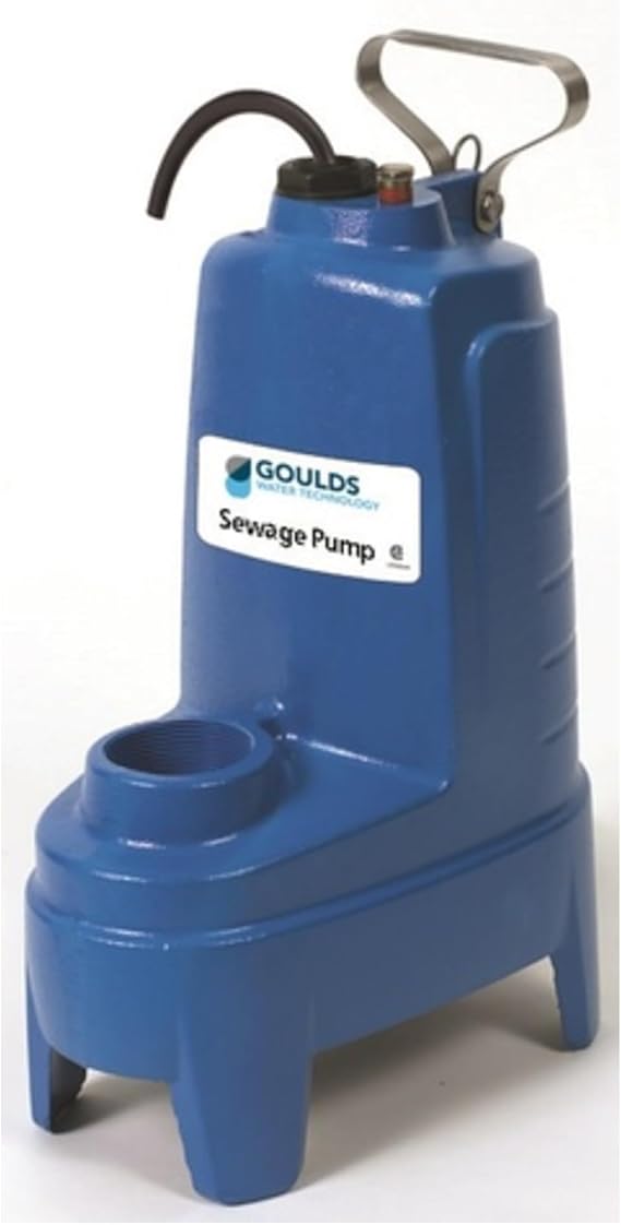 Goulds PV51P1, Model PV5, PV Series, Vortex Sewage Pump with Piggyback Wide Angle Float Switch, 1/2 HP, 115 Volts, 1 Ph, 2" NPT Vertical Discharge, 100 GPM Max, 22 ft Max Head, 10 ft Cord, Automatic