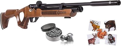 Hatsan Flash Wood QE .25 Cal Air Rifle with Pack of 150ct Pellets and 100x Paper Targets Bundle Hardwood Stock