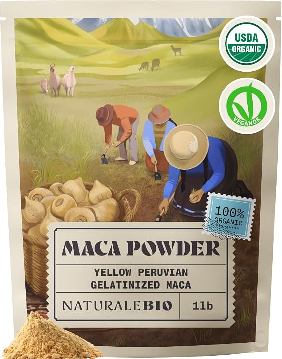 NaturaleBio Maca Powder Organic 1lb - 16oz. Peruvian, Natural and Pure, from Organic Maca Root. Vegetarian and Vegan Friendly. Gelatinized for Enhanced Bioavailability. Ideal for Smoothie.