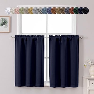 Chyhomenyc Navy Blue Short Blackout Curtains 36 Inch Length, Small Kitchen Curtain Tier Rod Pocket Half Window Curtains for Bathroom Basement Cabinet Camper RV Bunk, 2 PCS, Each 30 Wx36 L