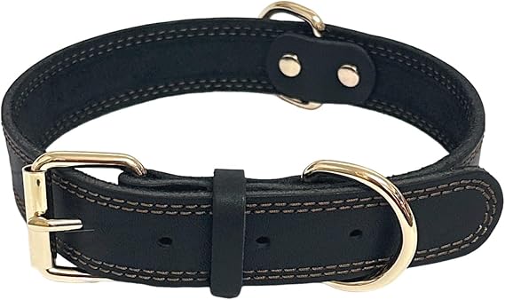 Leather Dog Collar, Handmade Genuine Leather Collar for Small Dogs, Adjustable Puppy Collars for Small Dogs Cats Black