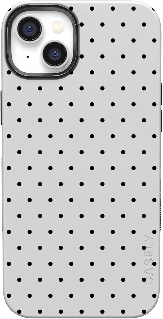 Casely iPhone 14 Case | On the Dot | White Polka Dot | Bold Protective Design | Compatible with MagSafe