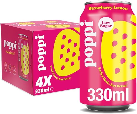 poppi Strawberry & Lemon Sparkling Soda | 330ml Can| 4 Pack