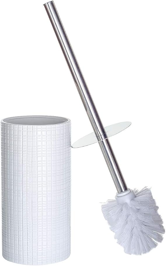 Creative Scents Estella White Toilet Brush Set - Decorative Bathroom Toilet Bowl Brush and Holder - Ventilated Toilet Cleaner Brush with Strong Bristles Rust Proof for Elegant Bathroom Accessories