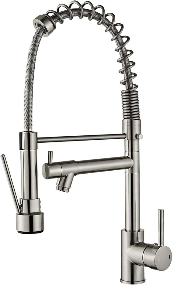 Kitchen Faucet with Pull Down Sprayer, Commercial Spring Single Handle Stainless Steel Sink Faucet, Two Function Spray Head, High Arc Single Hole Kitchen Faucet cUPC/NSF/NSF61 (Brushed Nickel)