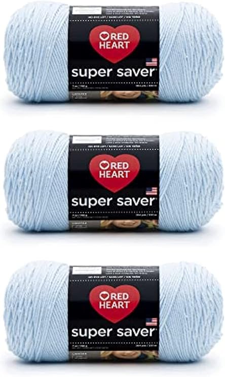 Red Heart Super Saver Light Blue Yarn - 3 Pack of 198g/7oz - Acrylic - 4 Medium (Worsted) - 364 Yards - Knitting/Crochet