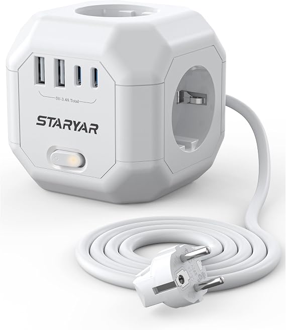 4 Fach Steckdosenleiste Würfel mit USB 4000W/16A mehrfachsteckdose Würfel Steckdosenwürfel 2M Verlängerungskabel Mehrfachstecker Power Cube mit Schalter Steckdose Cube Steckdosenadapter für Büro