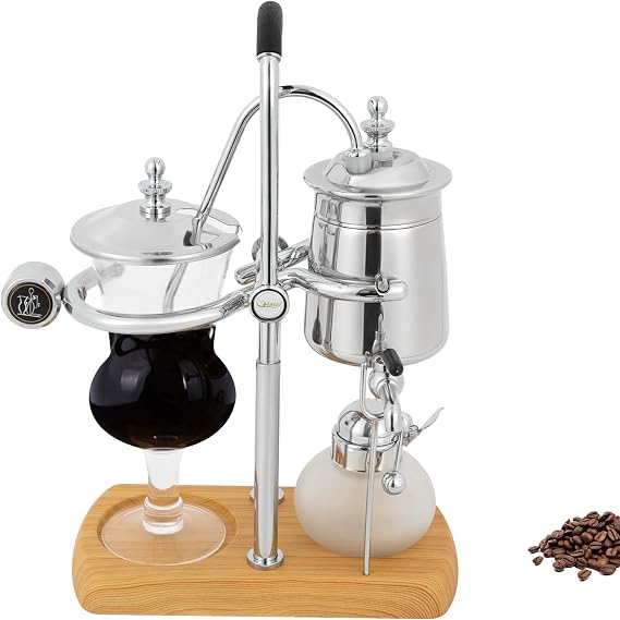 Vintage Siphon/Syphon Coffee Maker, Belgian Luxury Coffee Brewer Pot 500ML Capacity Vacuum Coffee Maker for 4-5 Cups (Silver)