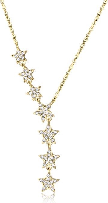 Kyerlyn Crystal Dainty Star Necklace for Women, Star CZ Charm Statement Y-Necklace Gold/Silver/Rose Gold Shining Exquisite Choker Necklace for Women Adjustable Jewelry Gifts