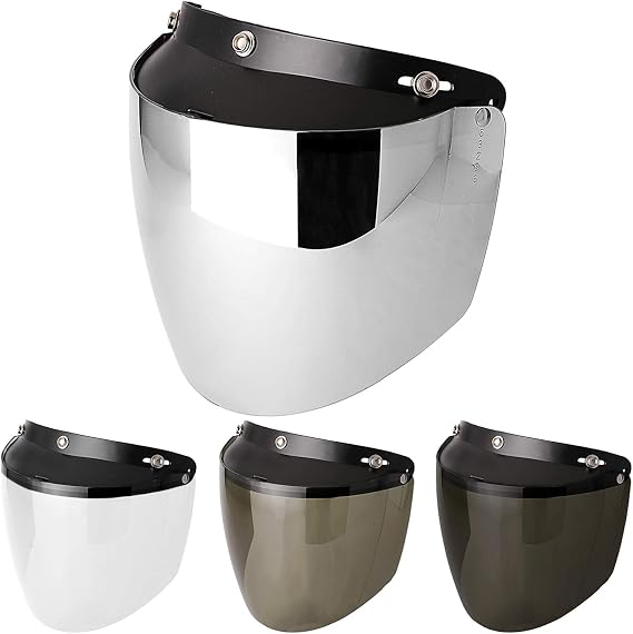 Flip Up Shield Helmet Visor for 3-Snap Motorcycle Helmets (Chrome Mirror)