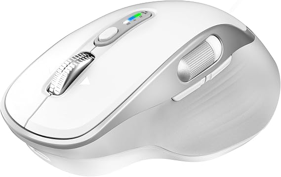 Rechargeable Wireless Mouse with Side Scroll Bluetooth Mouse -White