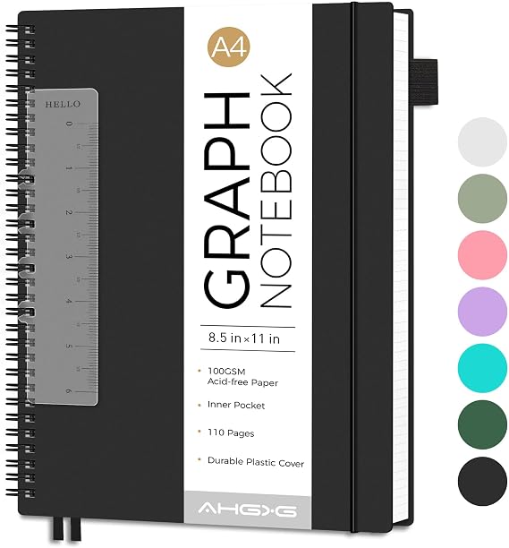 AHGXG Spiral Graph Paper Notebook, 110 Pages, A4 (8.5" x 11")