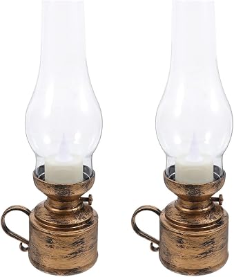 PRETYZOOM 2Pcs Vintage LED Kerosene Lamp Retro Candle Lanterns for Home Decor Electronic Flame Lamp for Tabletop Decoration and Emergency Lighting for Living Rooms and Parties