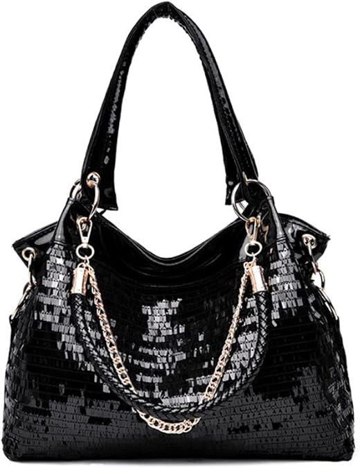 YAQUNICER Women Patent Leather Sequins Handbag Large Capacity Shoulder Crossbody Bag