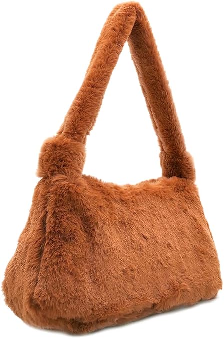 FHQHTH Fluffy Coin Purse for Women's with Zipper, Faux Fur Handbags Fuzzy Evening Bags Cosmetic Bag