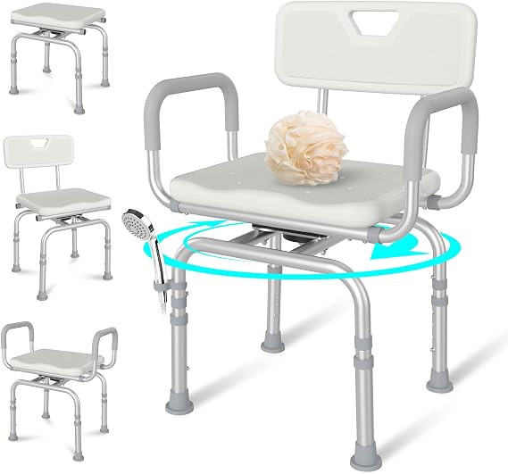 360 Swivel Shower Chair for Inside Shower with Arms and Back