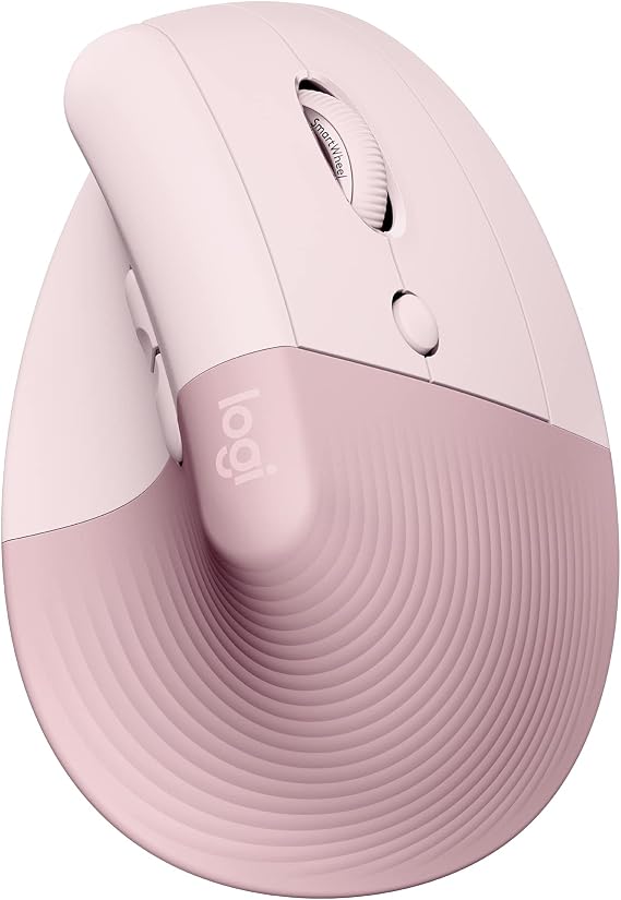 Logitech Lift Vertical Ergonomic Wireless Mouse - Rose | Connect via Bluetooth or included Logi Bolt USB-A receiver, quiet clicks, 4 of 6 buttons customizable, Windows Mac compatible