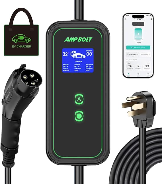 Level 2 Portable EV Charger 32 Amp 240V,Electronic Car Charger with Smart APP,Vehicle Charging Stations with LCD Screen for Home,Compatible with J1772 EV,NEMA 14-50 Plug