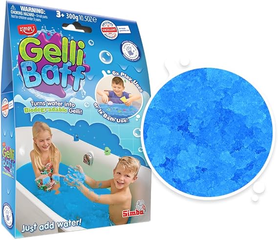 ZIMPLI - Gelli Baff Blue, 1 Bath or 6 Play Uses, Turns water into thick, colourful goo, Kids Bath Toy, Pocket Money Gift, Christmas Stocking Filler