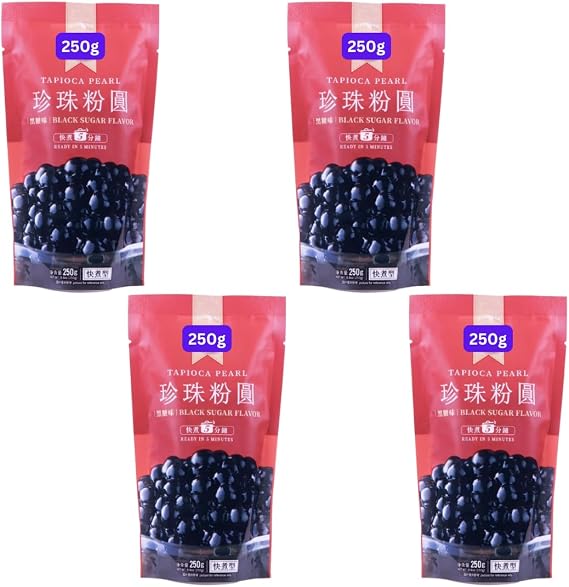 Black Tapioca Pearls 250g Tapioca Pearl For Bubble Tea (4x250g)