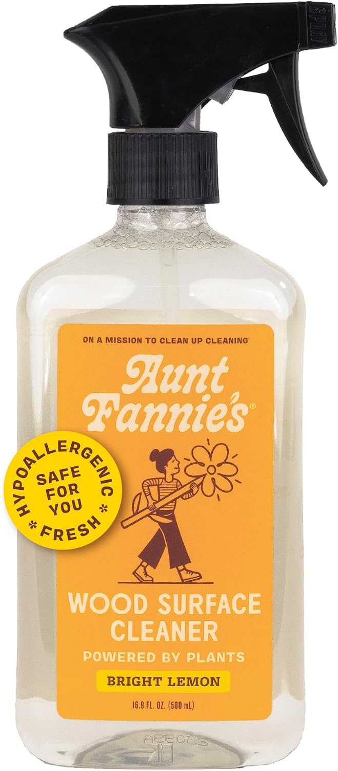 Aunt Fannies All Purpose Wood Spray Cleaner, No-Wax Formula, Perfect for Wood Tables, Walls, Counters & Shelves, 16.9 Ounces, Lemon Scent Pack of 1