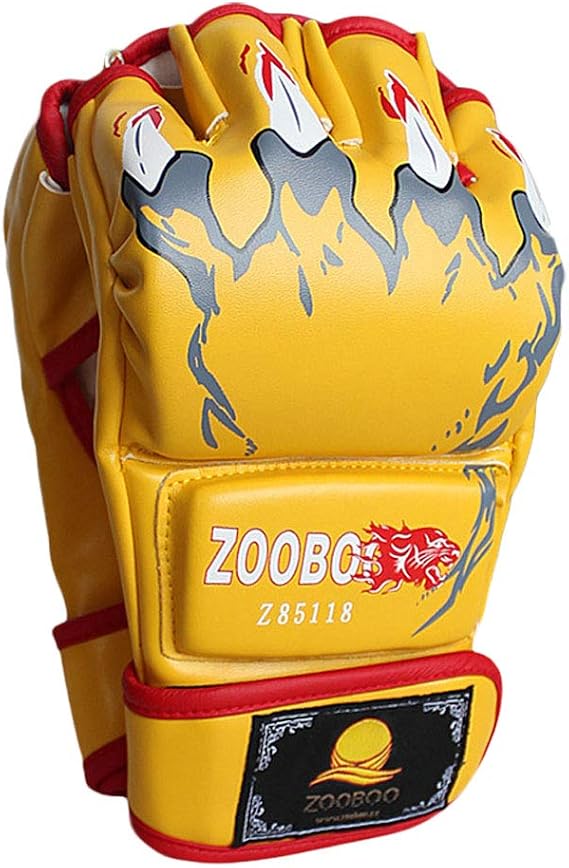 ZooBoo MMA Gloves, Half-Finger Boxing Fight Gloves MMA Mitts with Adjustable Wrist Band UFC Gloves for Sanda Sparring Punching Bag Training (One Size Fits Most)