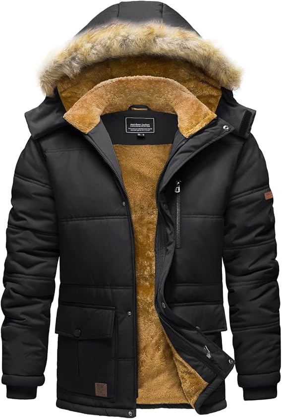 TACVASEN Men's Winter Jacket Water-Repellent Windproof Jacket Lined Warm Quilted Jacket with Removable Hood