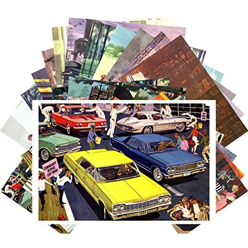PIXILUV Vintage PostCards 24 pcs Classic Cars America Sixties Vintage Ads Illustration Adverts