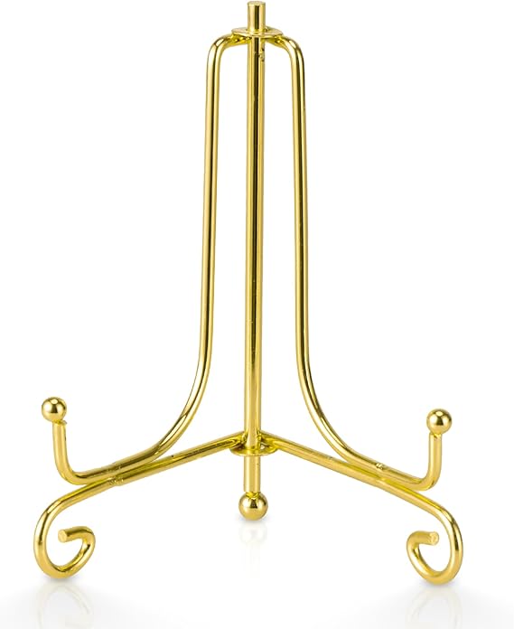 Artliving Plate Stands for Display, 4 Inch Decorative Plate Holder, Metal Picture Stand for Table, Small Easels for Display Card, Photo, and PSA Slab - Ideal for Party and Wedding (Gold, 2 Pack)