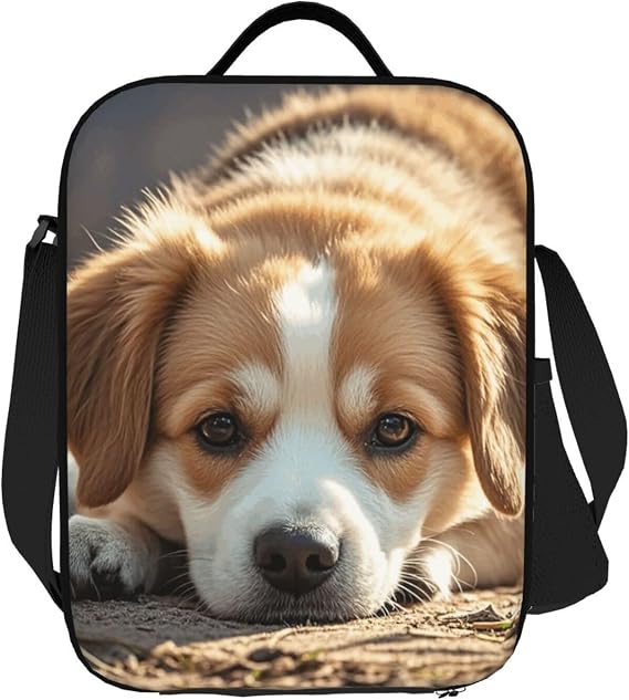 Insulated Lunch Bag For Women Men, Large Reusable Lunch Box Leakproof Cooler Tote Bag With Adjustable Shoulder Strap Lazy Dog Puppy Food Carrier For Work Travel Picnic