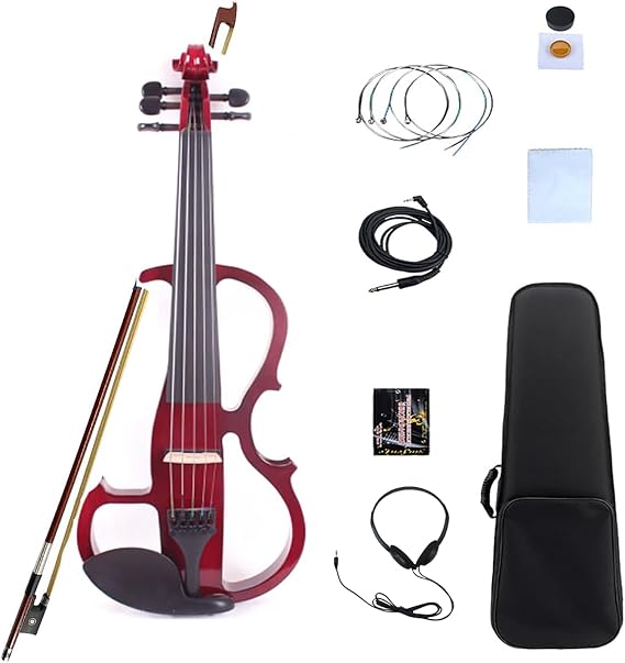 Vetimobato 16 Inch Silent Electric Viola Set- Solidwood Body with Ebony Fittings Metallic Coating Viola Set for Beginner Practice, Professional Performance and Studio Recording (Burgundy 5 String)