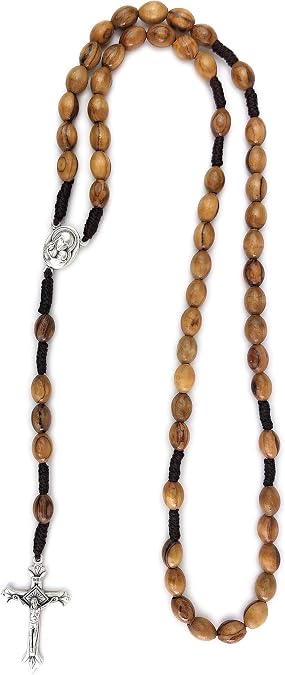 TREE OF LIFE REV. 22:14 Holy Land Olive Wood Catholic Rosary from Israel, Solid Wooden Dangling Cross Pendant, Large Beads, For Men and Women, Housed in Gift Ready Red Velvet Box, Rosario Catolico