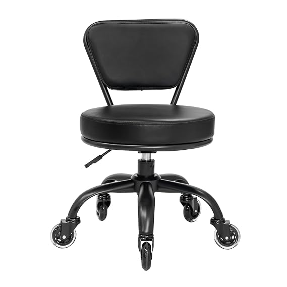 MAYAKOBA Dayton Pedicure Stool (Matte Black) Pneumatic with Rubber Casters, Adjustable Height 13" to 15" for Nail Salon Pedicure Spa