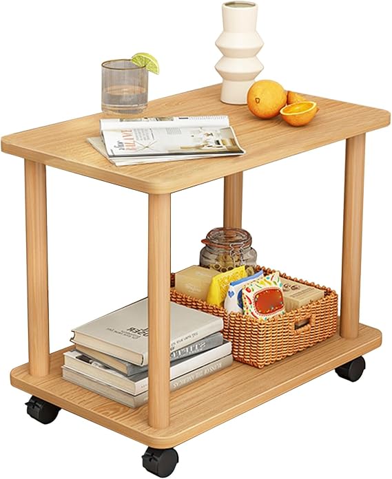 360 Swivel Side Table with 2 Tier Open Shelf, Stable Wood Legs, Easy Assembly Small Tea Tables for Living Room, Sofa, Bedroom, Nightstand, Coffee Table, Modern Farmhouse Decor Furniture Woo