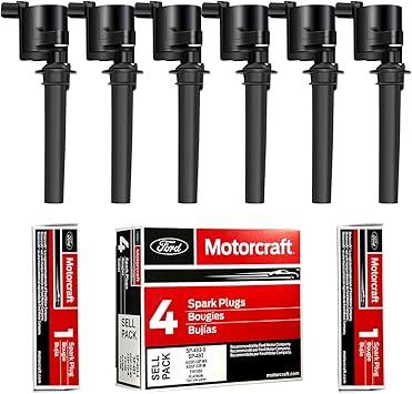 MAS Set of 6 Ignition Coils Pack & Motorcraft Spark Plugs SP493 AGSF32PM Platinum Compatible with Ford Escape Taurus Mzda Tribute Mercury Montego Sable Replacement for DG513 DG500 FD502