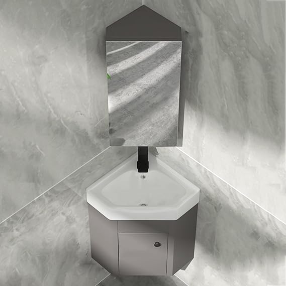 Modern Wall Mounted Bathroom Vanity Sink, Corner Bathroom Cabinet Sink for Small Spaces with Mirror Cabinet Washing Hand Basin Design(Size:48CM/18.89IN)