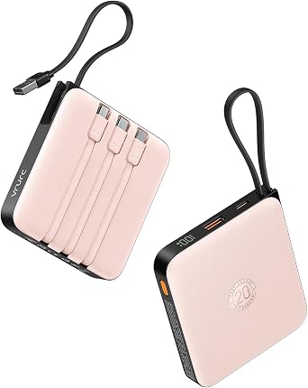 VRURC 20000mAh Power Bank Built-in Cables, Travel Essentials, Portable Charger 22.5W Fast Charging USB C Battery Pack, Phone Battery Bank for iPhone 17/16/15 Series, Android Phone - Pink1 Pack