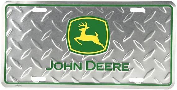 John Deere Silver License Plate with Green Logo