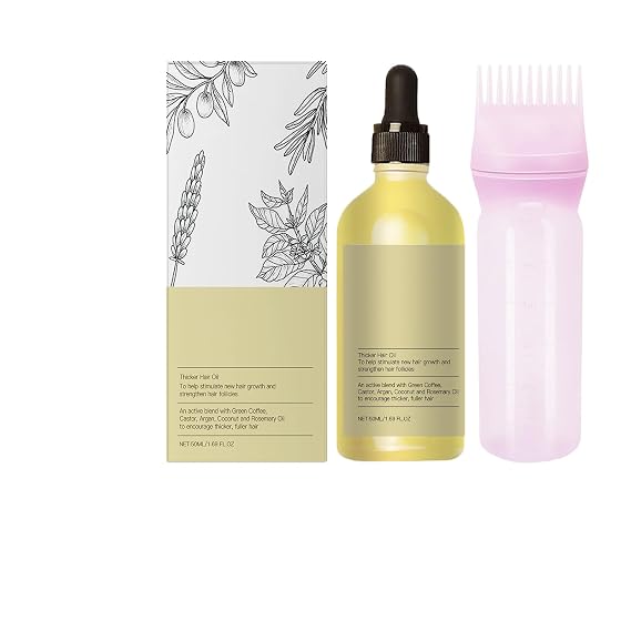 Botanic Hair Regrowth & Thickening Oil Serum Contains Caffeine, Biotin, Castor, Argan & Rosemary, Nourishing &Volumizing Effective Serum For Damaged Hair Whith Root Comb Applicator 1.69oz