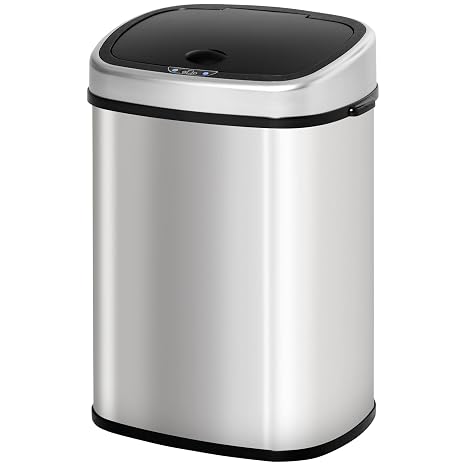 Homcom Rubbish Bin with Sensor 48 L Automatic Waste Bin Stainless Steel Silver