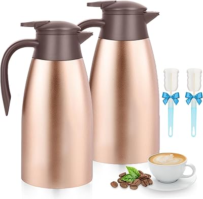 70oz Thermal Coffee Carafe, 2 Pack Airpot Insulated Coffee Urns Stainless Steel Vacuum Thermal Pot Dispenser for Coffee, Hot Water, Tea, Hot Beverage - Keep 12 Hours Hot, 24 Hours Cold Rose