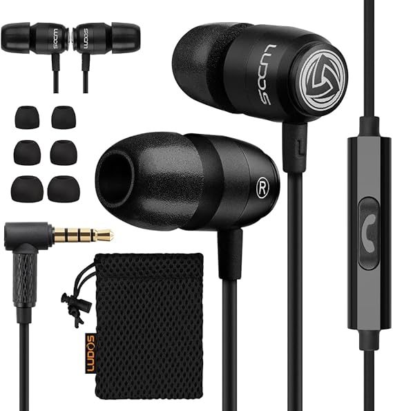 LUDOS Clamor 2 PRO Wired Earbuds in-Ear Headphones, Earphones with Microphone, Noise Isolating Ear Buds, Memory Foam for iPhone, Samsung, School Students, Kids, Women, Small Ears