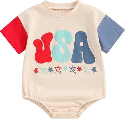 BemeyourBBs Baby Boy Girl 4th of July Outfit USA Short Sleeve Bubble Romper Jumpsuit Newborn Fourth of July Summer Clothes