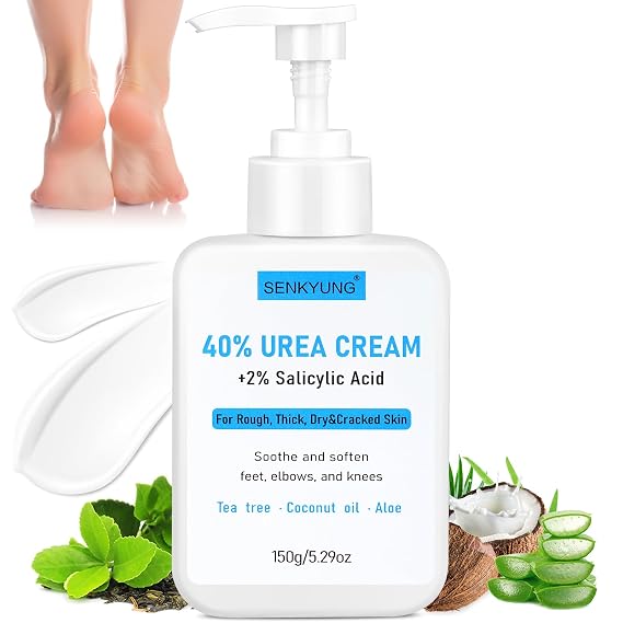 Urea Cream 40 Percent for Feet Maximum Strength, 2% Salicylic Acid, Tea Tree Oil, Coconut Oil and Aloe Essence in 40% Urea Foot Cream for Feet Dry Cracked Heels Hands Elbows and Knees