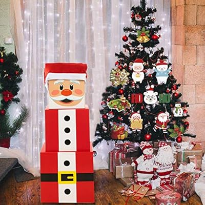 Joy Bang Christmas Gift Boxes with Lids for Presents, Large Santa Claus Stacking Boxes Christmas Eve Decorative Nesting Box Xmas Stackable Gift Storage Box Decorations for Party