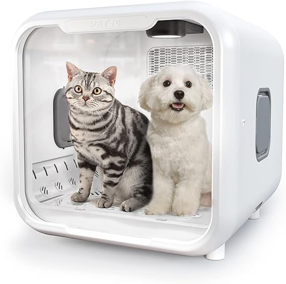 PETJC Automatic Pet Dryer for Cats and Small Dogs Ultra Quiet Dog Hair Dryer for Dog Grooming with 360° Drying Dog Hair Dryer 71L Capacity with Intelligent Temperature Control