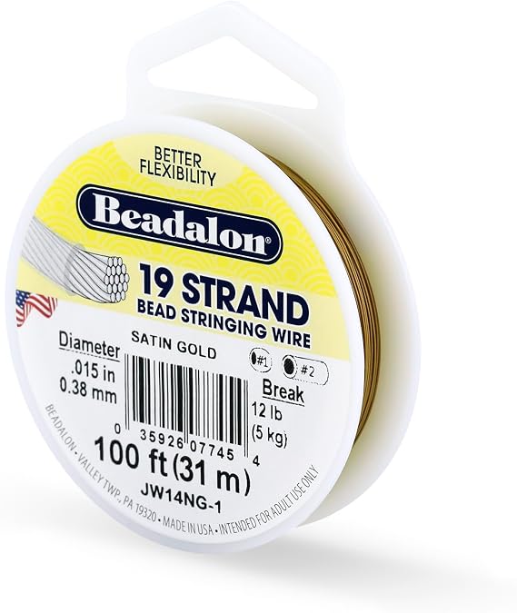 Beadalon 19-Strand Bead Stringing Wire, 0.015-Inch, Satin Gold, 100-Feet