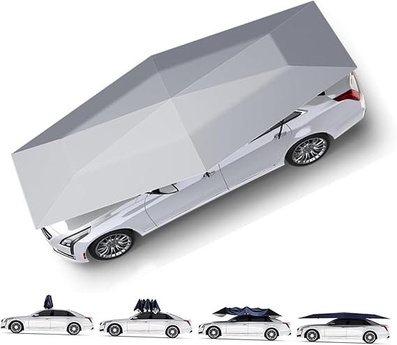 Car Tent Movable Carport, Mobile Folding Carport,Automatic Car Canopy Umbrella for Outdoor Tent, Remote Control Carports,from Hail Snow Sun Bird Poop Silver-4.8m/189