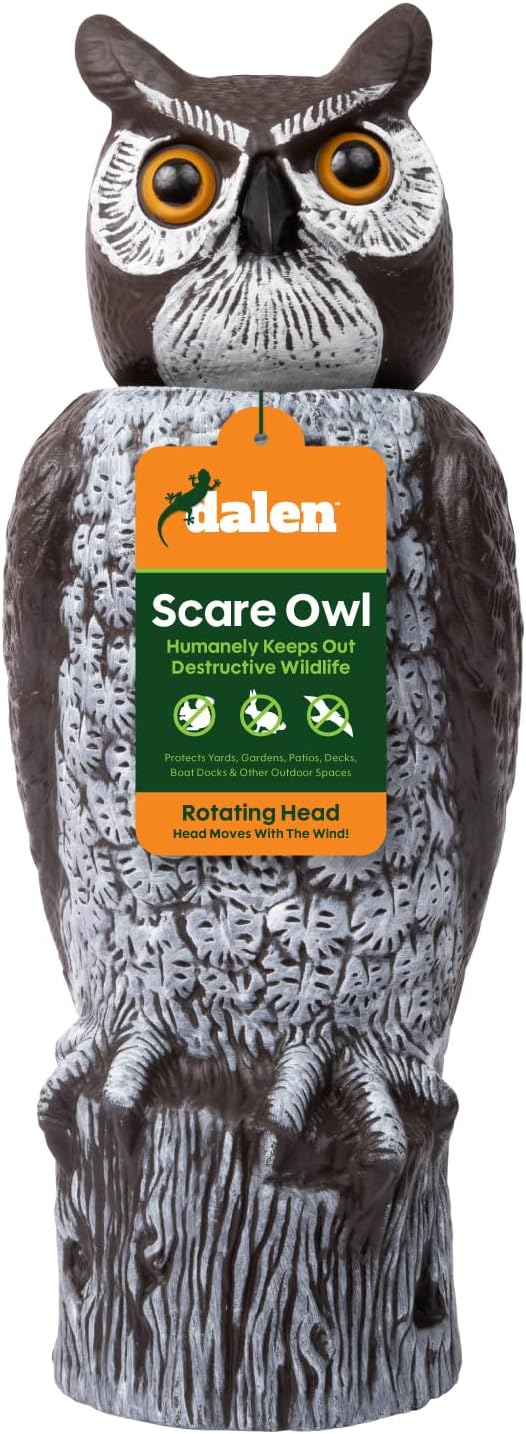 Dalen Large Rotating Head Fake Owl Decoy to Scare Birds Away - 18 Tall - Garden Scarecrow Owl with 360o Rotating Head